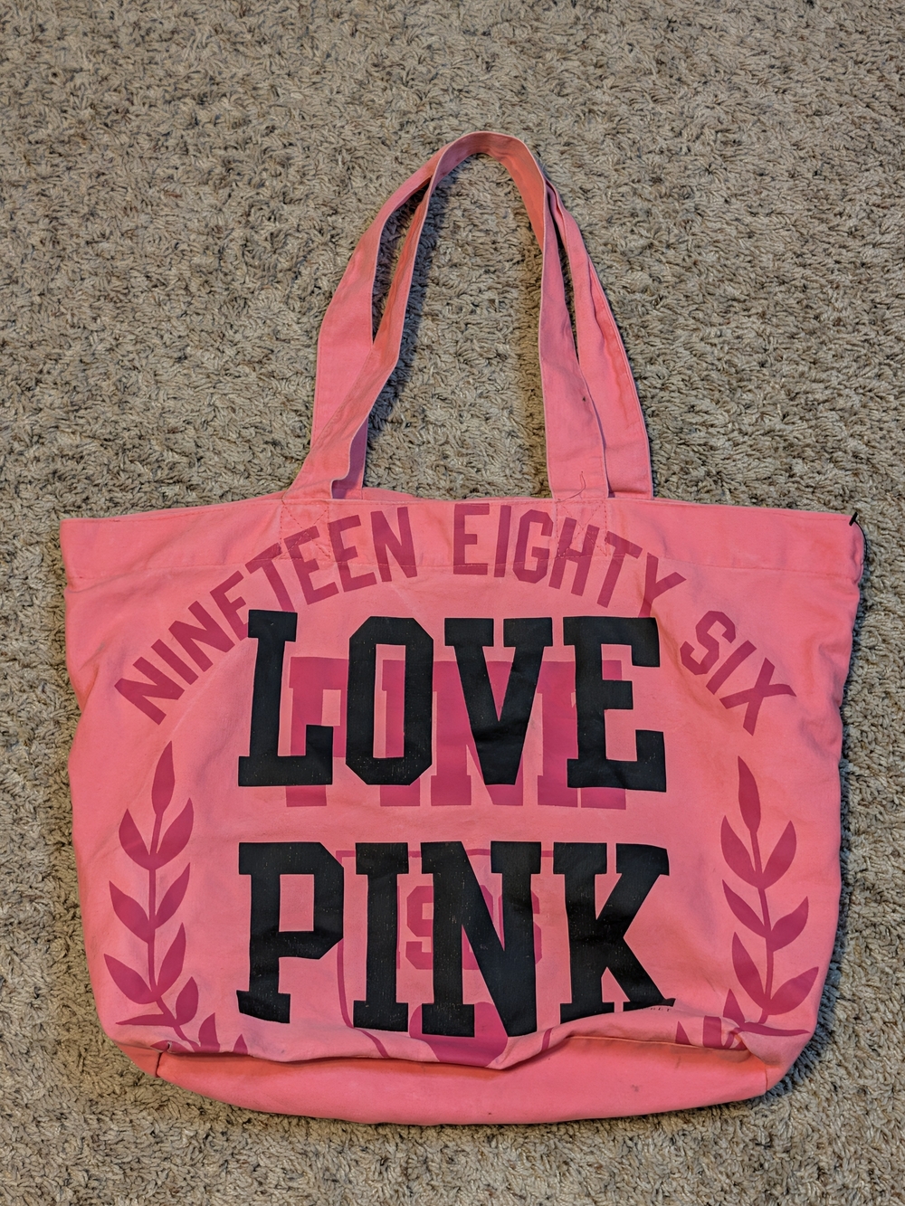 PINK Victoria's Secret Hot Pink Canvas Tote with Black Logo